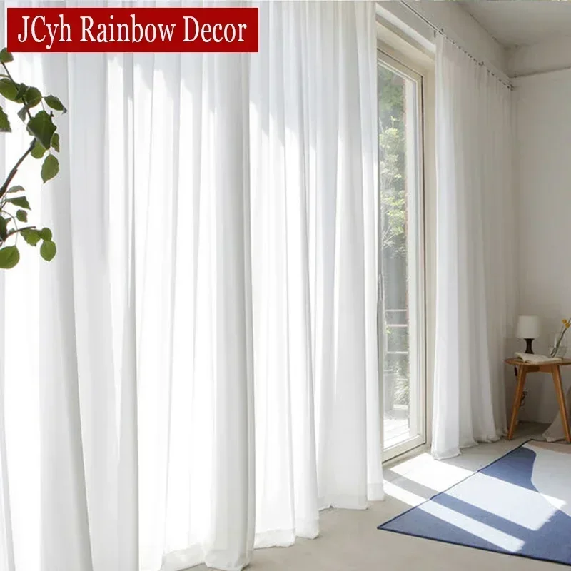 Sheer Curtains Window Curtains Decor Curtains Light Filtering Curtains White Semi Crushed Sheer Curtains Living Room Window Solid Color Long Tulle Bedroom Curtain Voile Party Drapes