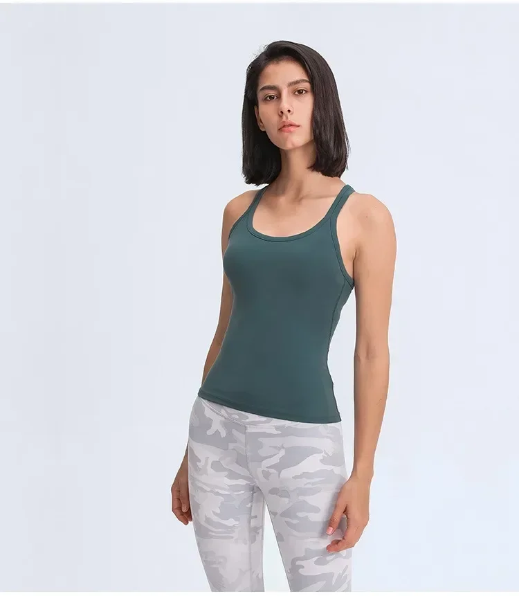 Lemon Waist-Length Racerback Padded Tank Top Feel Weightless Sweat-wicking Training Gym Yoga Vest Sleeveless Tight Fit Shirts