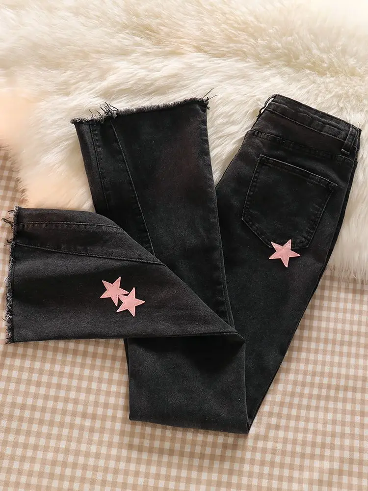 Y2k Big Size 5xl High Waist Flare Jeans Star Appliques Baggy Denim Pants Casual Spring Summer Vaqueros Streetwear New Pantalones