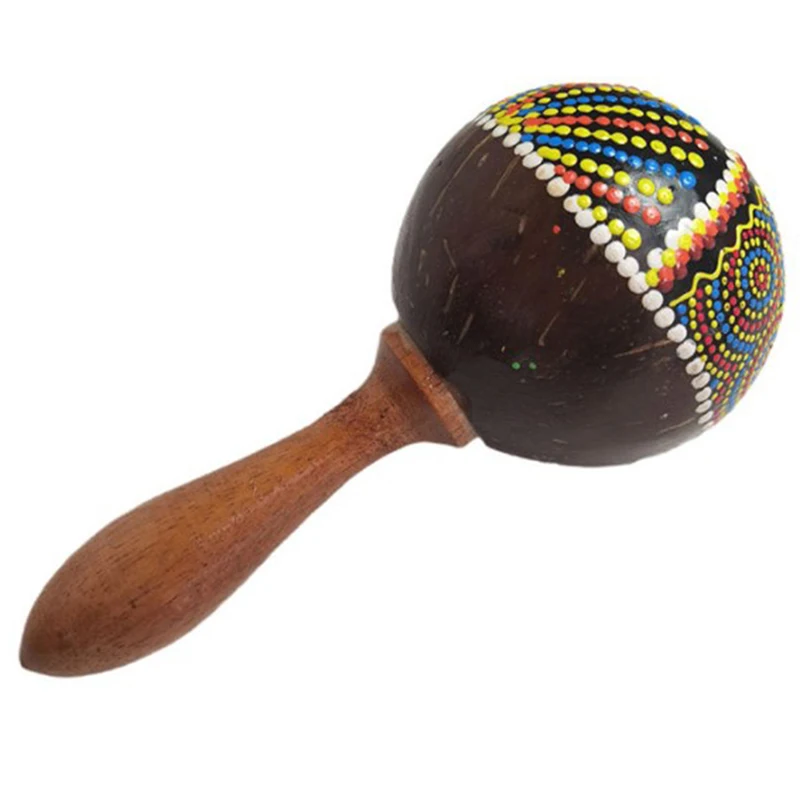 Coconut Shell Sand Hammer Shaker Hand Rattle Percussion Musical Instrument Toy for Boys And Girls