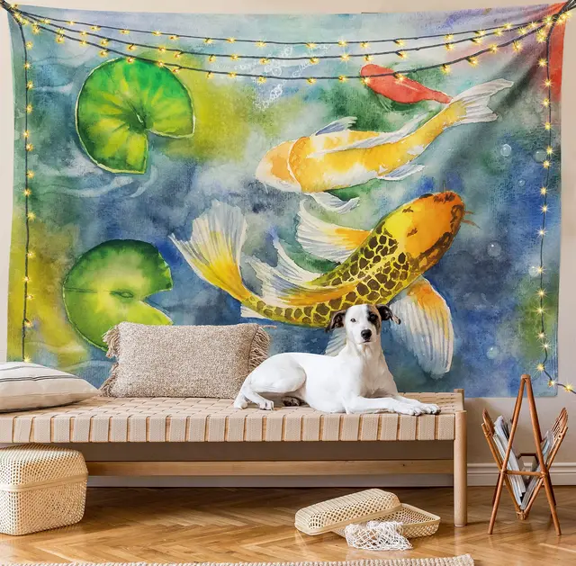 Koi Fish Tapestry Japan Ocean Wave Sakura Wall Hanging Yin Yang Cherry  Blossoms Tapestries Home Living Room Wall Blanket Cloth - AliExpress