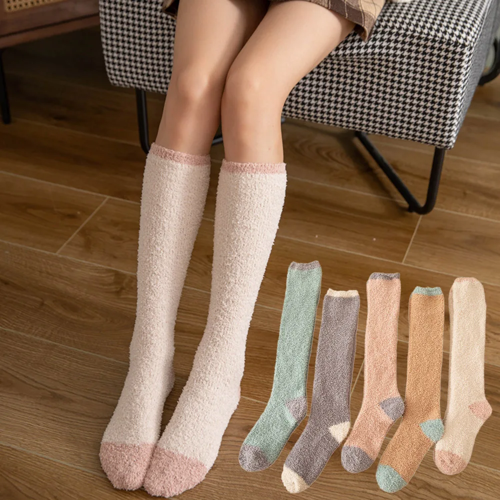 Women Winter Thicken Velvet Thermal Long Socks Girls Outdoor Warm Wool Cashmere Stockings Ladies