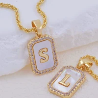 New 26 Letters Necklace Jewelry Women Custom Name Alphabets Shell Pearl Inlaid Zircon A~Z Initials Necklace Charms Jewelry Men 1