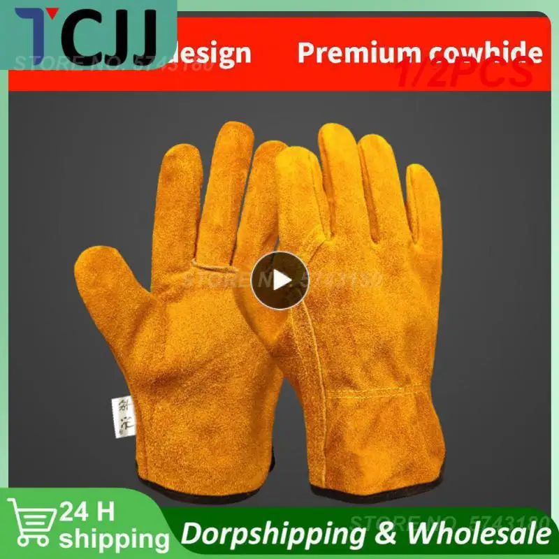 

1/2PCS Men Work Gloves Soft Cowhide Driver Hunting Driving Farm Garden Welding Security Protection Safety Workers Mechanic Glove