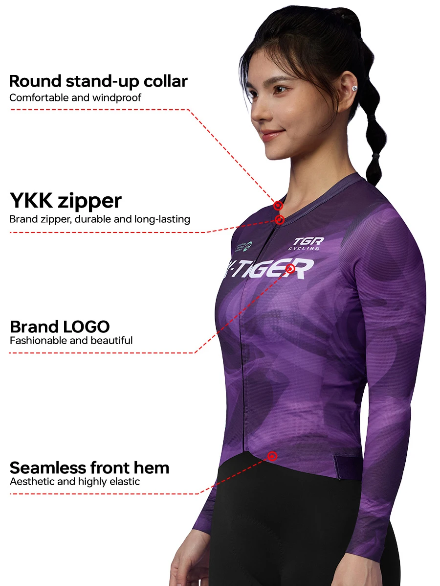 X-TIGER Women's Long Sleeve Cycling Jersey | YKK Zipper Seamless