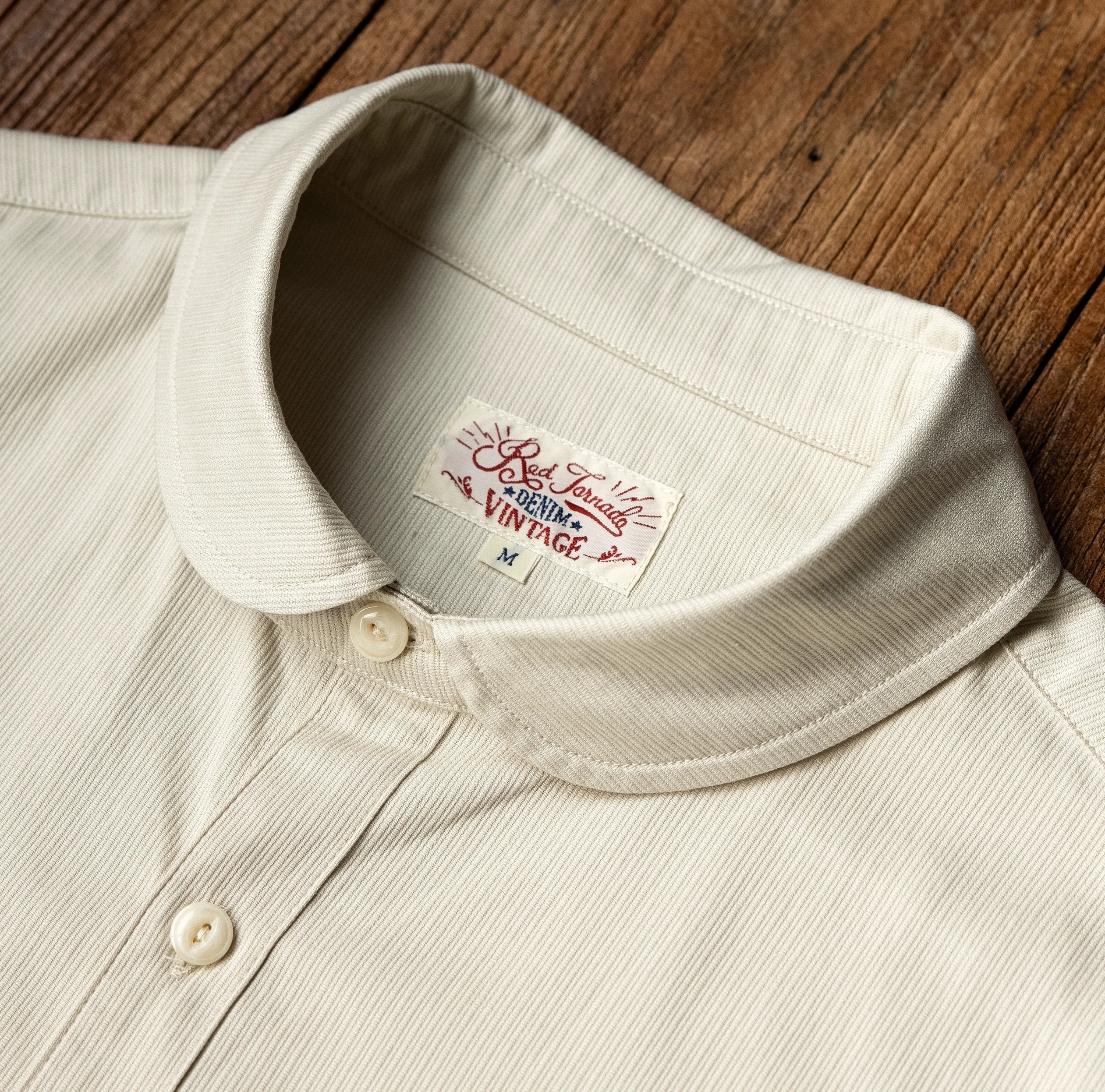 

ST-0057 Big US Size Genuine Quality Vintage Looking Loose Fitting 42% Cotton 58% Tencel 50S Club Collar Shirt