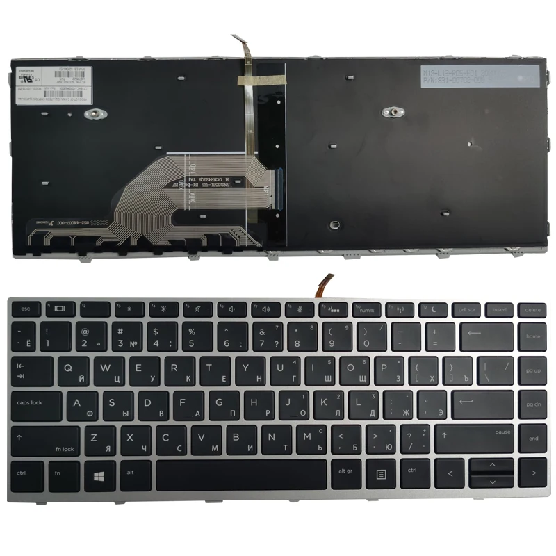 Nuova Tastiera Russa Usa Per Hp Probook 430 G5 440 G5 445 G5 Zhan 66 Pro G1 Sg-87710-Xaa X8B Con Retroilluminato Nero/Argento Ru