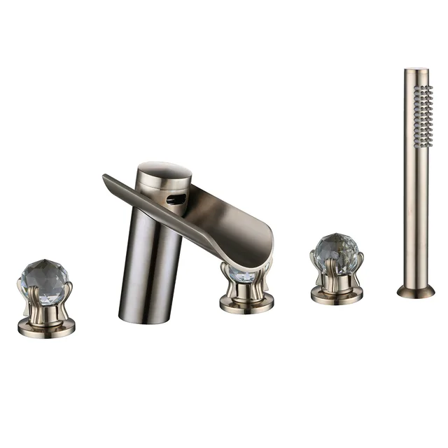 ก๊อกน้ำอ่างอาบน้ำแบบติดตั้งบนพื้นผิว สีทองขัดเงา แบบน้ำตก ชุดก๊อกน้ำอ่างอาบน้ำ 3