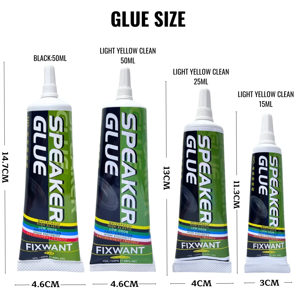 FIXWANT Loud Speaker Repair Glue Foam Side Dust Cap Rubber Edge Cone Basin Strong Adhesive 15/25/50ML Black / Yellow 6