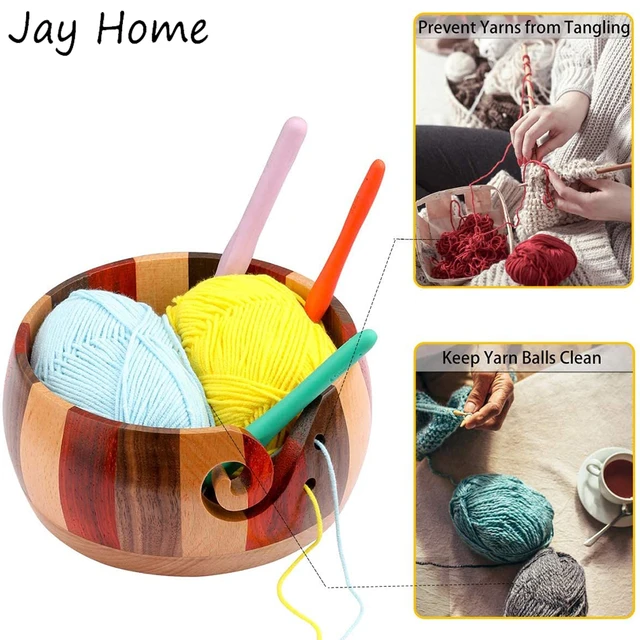 Wooden Wood Yarns Storage Bowl Crochet Skeins Yarn Needle Holder