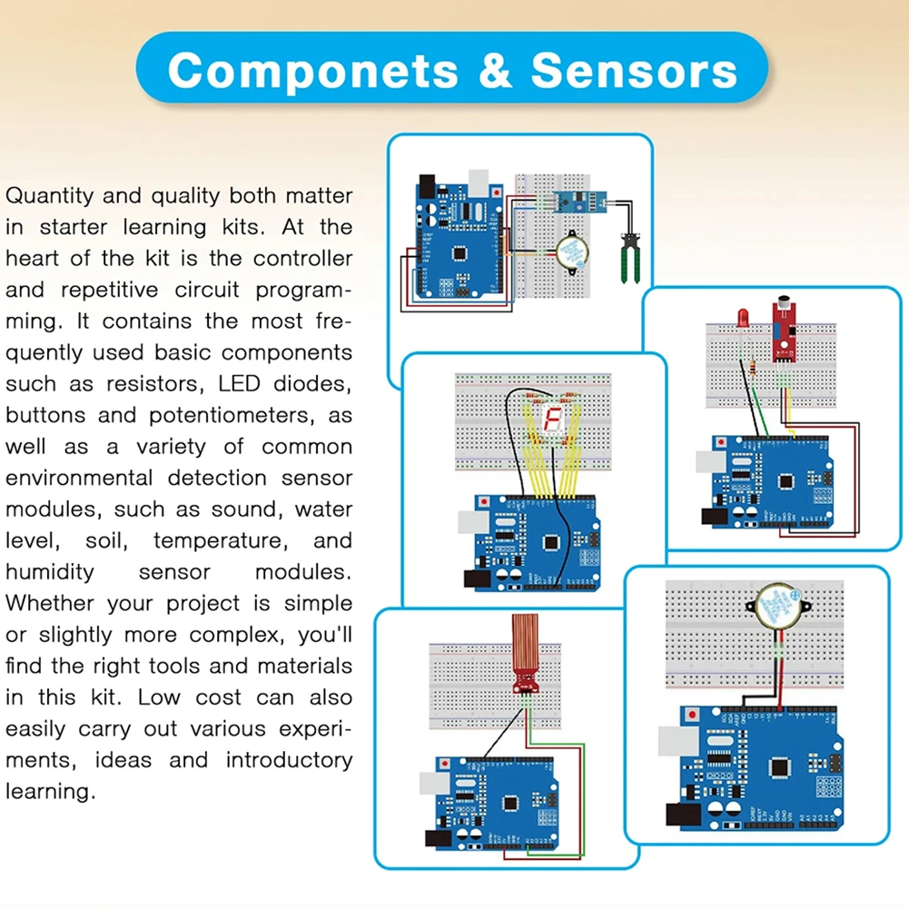 Basic Starter Kit with Breadboard Sensor Modules Resistance Educational Programming Kit Electronic DIY Kit for Arduino UNO R3 image 6