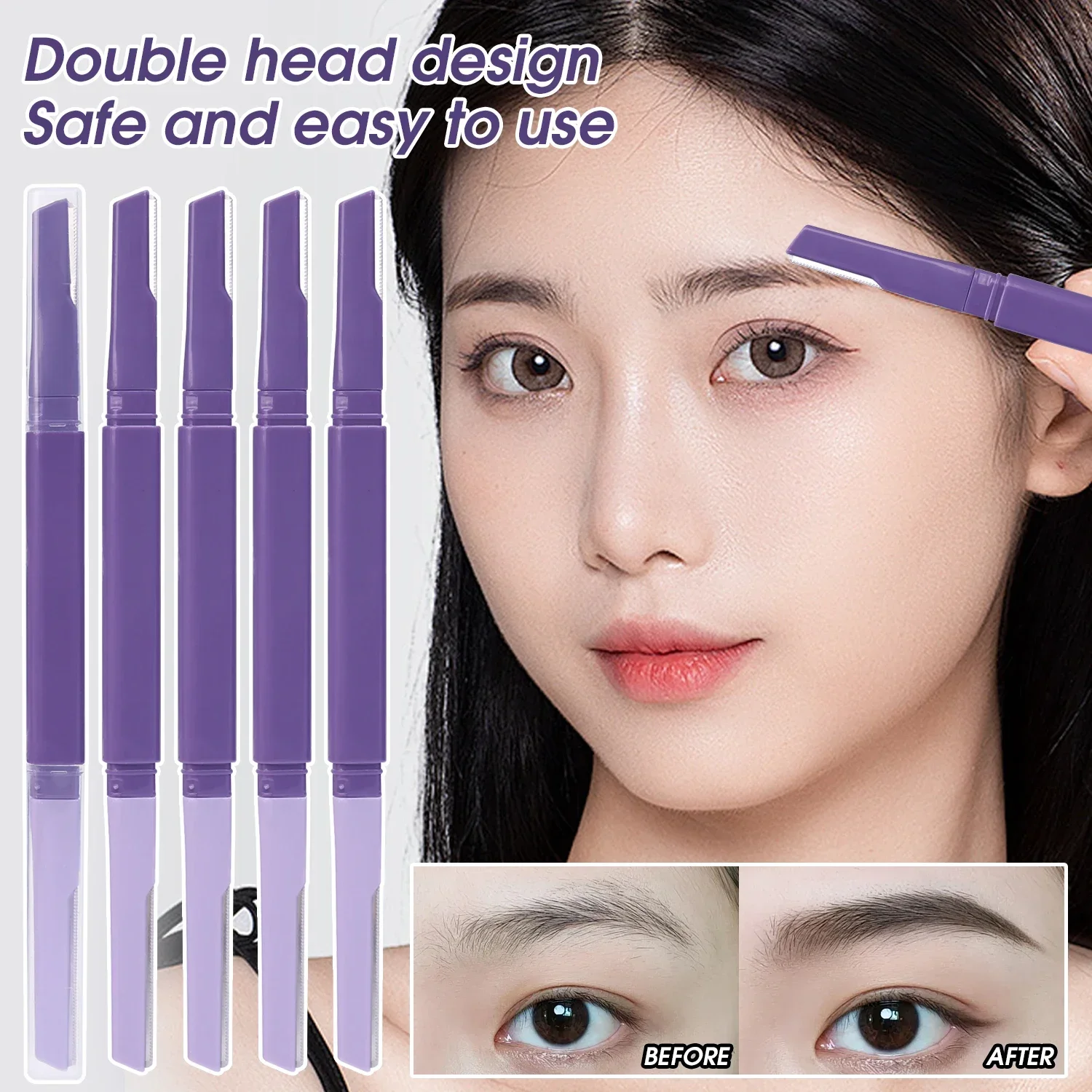 Double-ended Eyebrow Trimmer Blade Safe Eyebrow Knife Face Hair Removal Scraper Shaver Professional Brow Makeup Beauty Tools