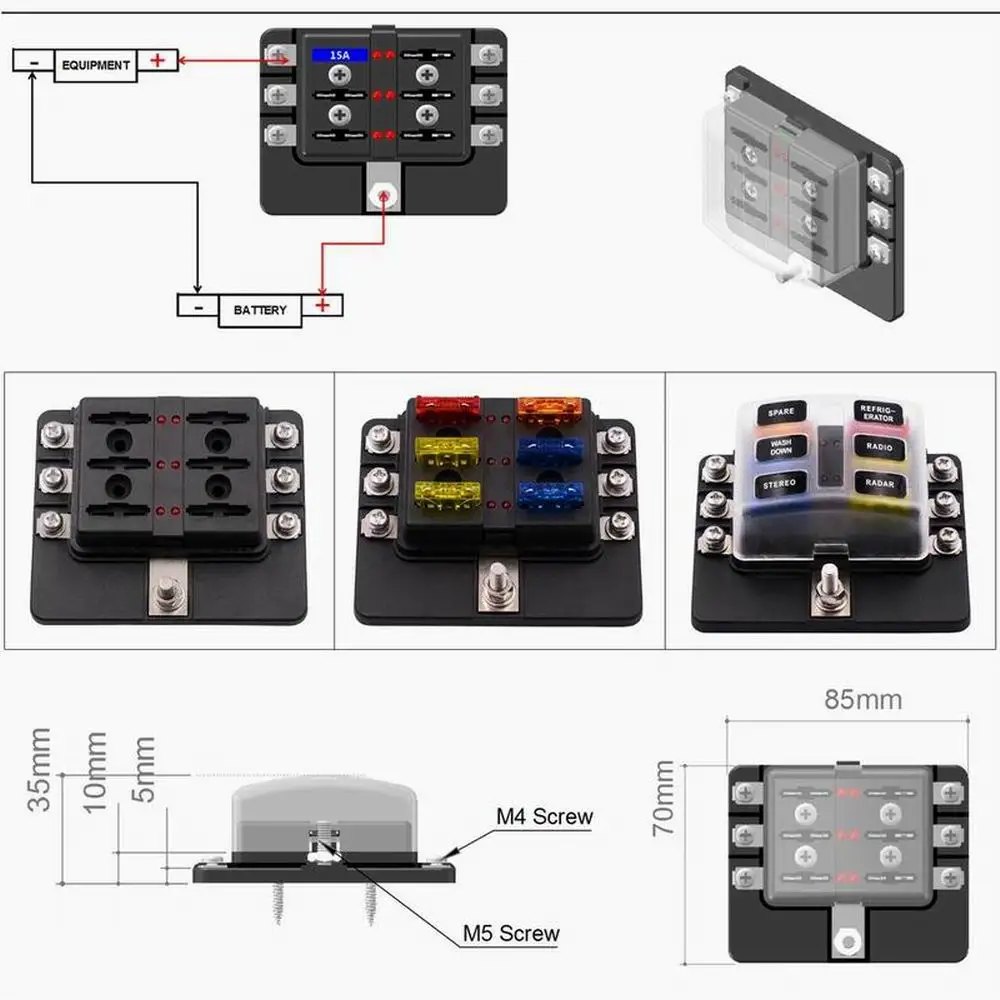 DaierTek 12 Ways Blade Fuse 12V 32V Car Boat Fuse Box Holder Plastic Cover for Power Panel Board Camper RV Accessories