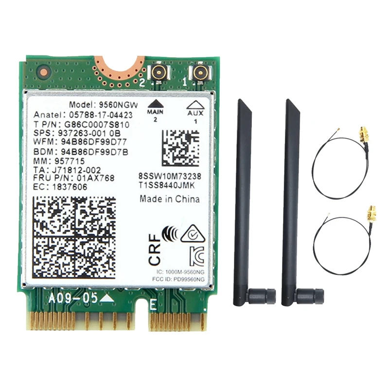 9560NGW WiFi Card+2XAntenna 1730Mbps Wireless AC 9560 2.4G+5G BT 5.0 802.11Ac M.2 CNVI 9560NGW Wireless Adapter wifi usb adapter