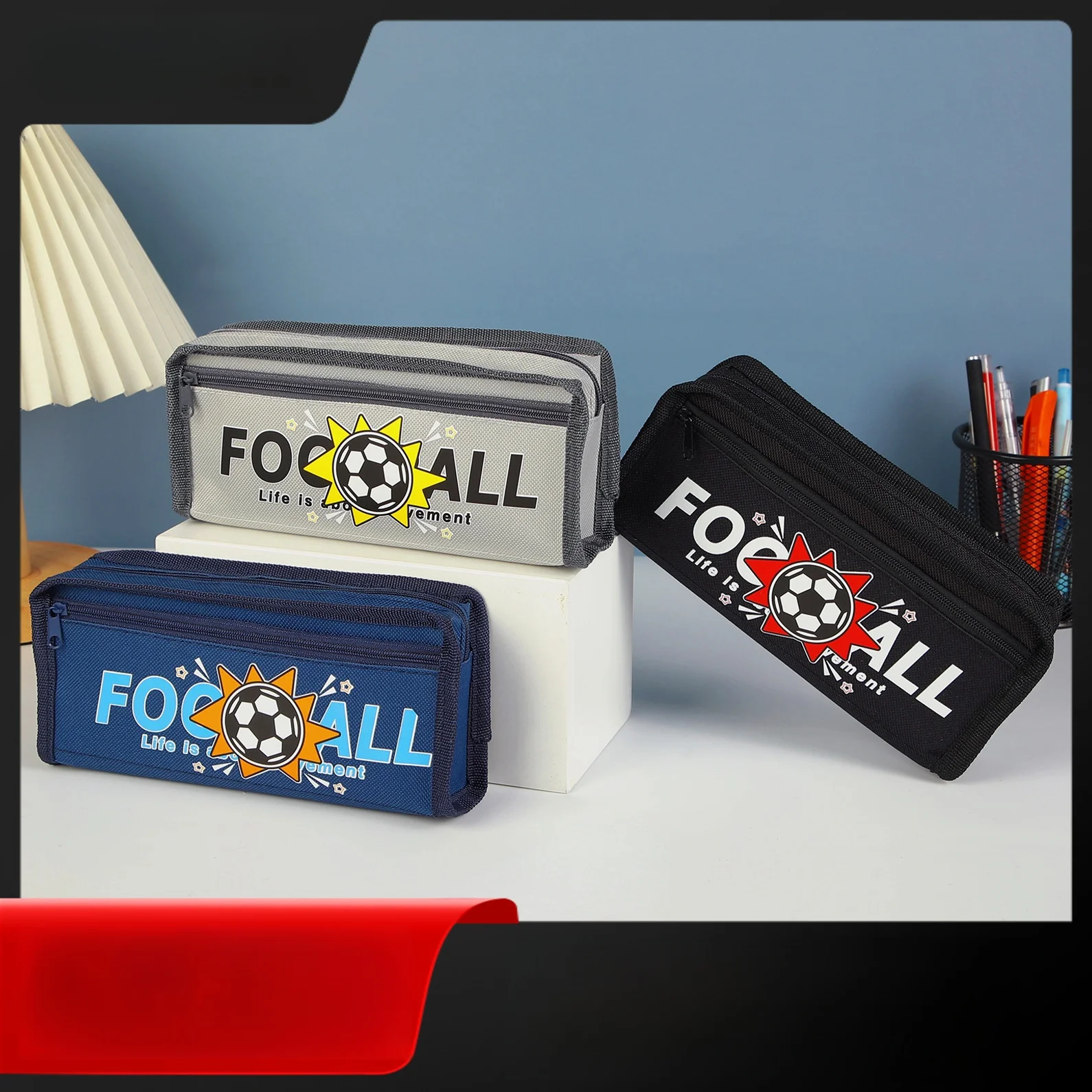 Creative cartoon football pattern design pencil bag 1pc large-capacity writing case Suitable for school students