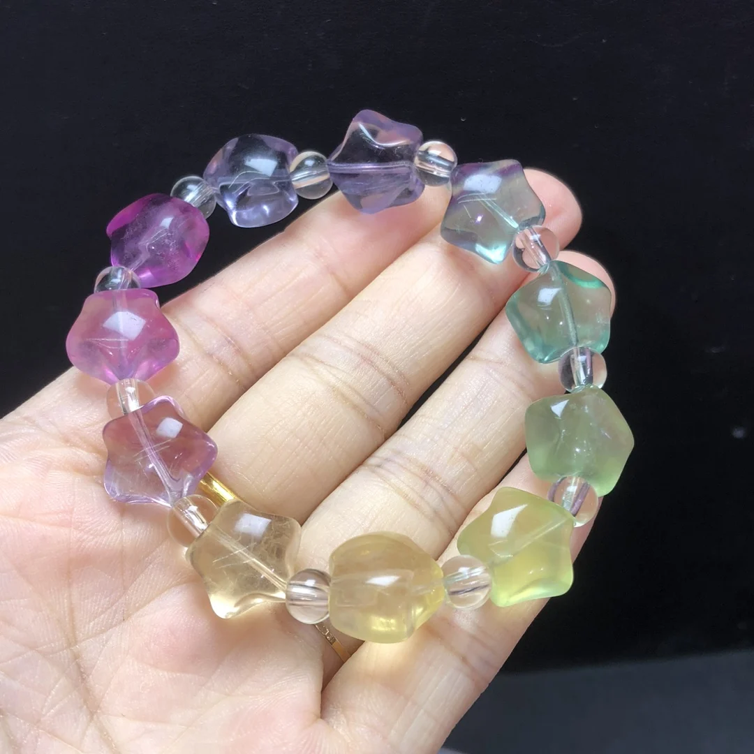 1 Pc Fengbaowu 천연 무지개 형석 스타 팔찌 13MM 비즈 레이키 치유 스톤 여성을위한 패션 쥬얼리 선물