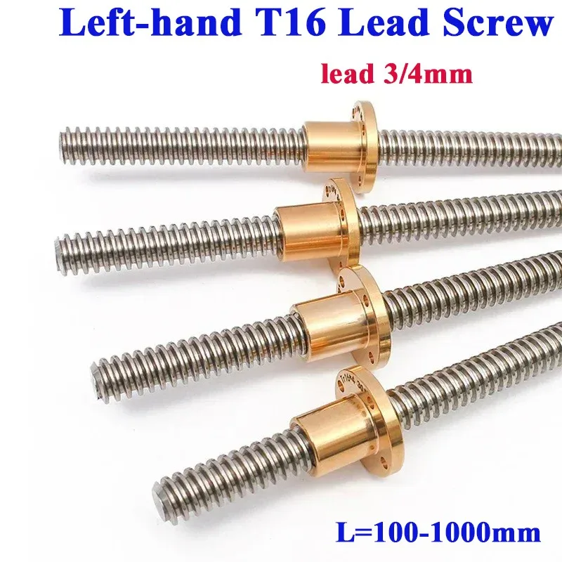 T16 สกรูตะกั่วมือซ้าย 100 150 200 300 350 400 500 1000 มม.2/3 มม.Tr16 สกรูตะกั่วขนาดใหญ่ Trapezoidal สกรู 3D เครื่องพิมพ์ 1