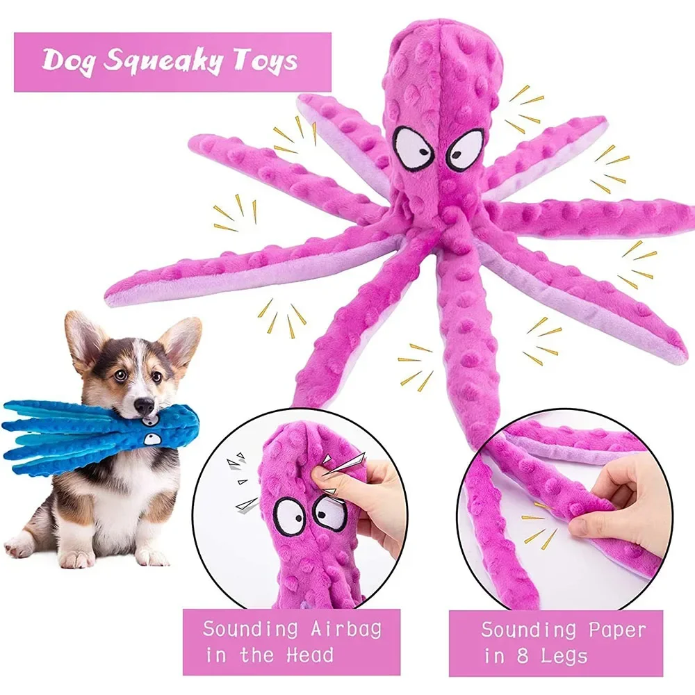 Durable Dog Plush Toys for Aggressive Chewers Tough Squeaky Octopus Dog Chew Toy for Puppy Pet No Stuffing Interactive Dog Toys 3
