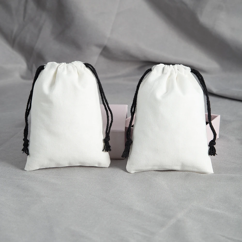 5pcs White Cotton Jewelry Bags Gift Drawstring Pouch Sachet Ring Storage Packaging Bag Display Xmas Wedding Candy Favor Bulk Bag