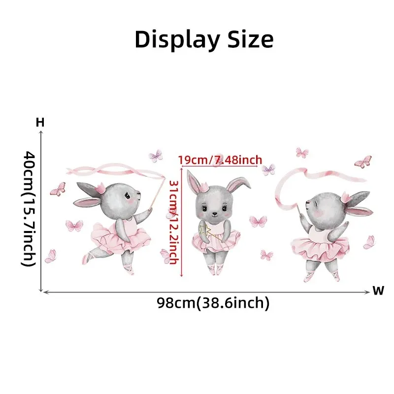 Luminous Wall Stickers Wall Stickers Vinyl Decal Stickers Cartoon Three Rabbits Dancing Ballet Butterfly Wall Stickers for Kids Room Bedroom Nursery Home Decoration Wall Decal