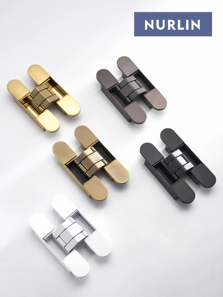 Nurlin ที่มองไม่เห็นบานพับประตู 3D ปรับปกปิดบานพับทองเงาสีดํา Bright Chrome สังกะสีอัลลอยด์บานพับ Heavy-Duty 1