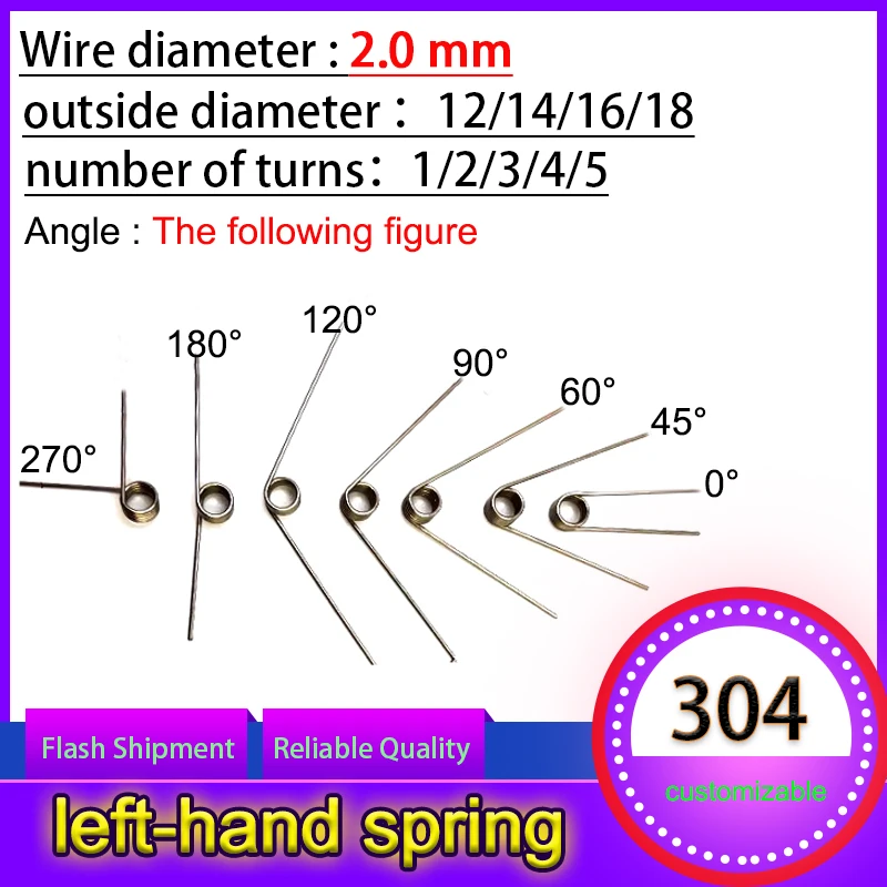 Mola de Rotação Esquerda Torsion Spring Return And Reconjunto V-shaped Spring Laps1 5lap 304sus Diâmetro do Fio 20 Milímetros Pcs