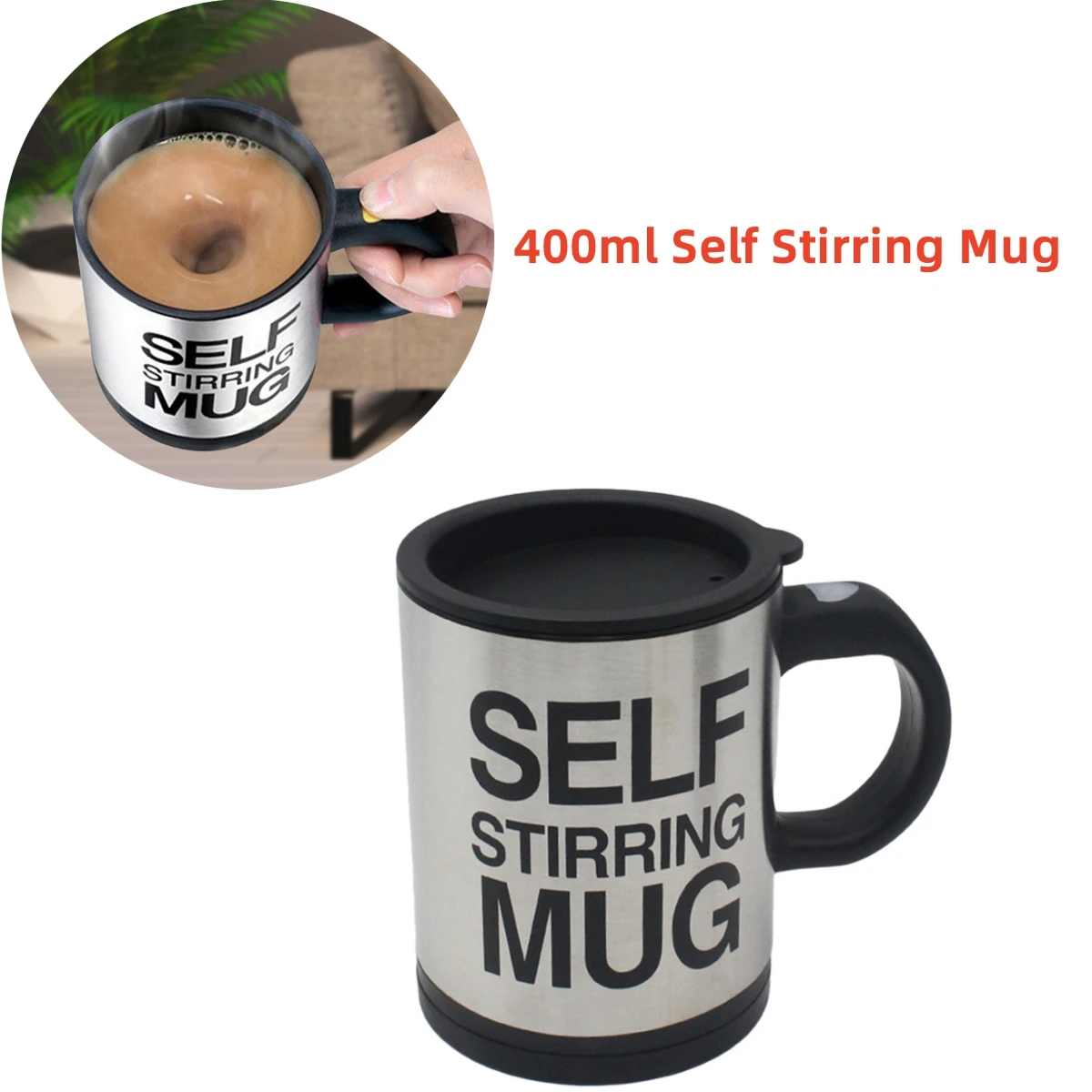400ml Stainless Steel Lazy Automatic Self Stirring Mug Coffee Milk Juice Mixing Cup Drinkware Kitchen Dining Gadgets