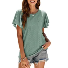  Summer New Solid Color Fashion Round Neck T-shirt Women High Street Casual Loose Butterfly Sleeve Pullovers Youth All-match Tops 