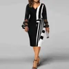 Plus Size Midi Dress for Women Elegant Print Party Dress 2024 Long Sleeve Dress