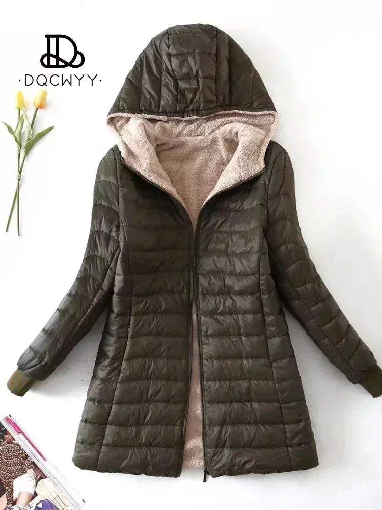 Women's Jacket Winter New Mid Length Korean Edition Hooded Fit Plus Fleece Cotton Coat Warm Lamb Fleece Parkas Winter Jackets 5