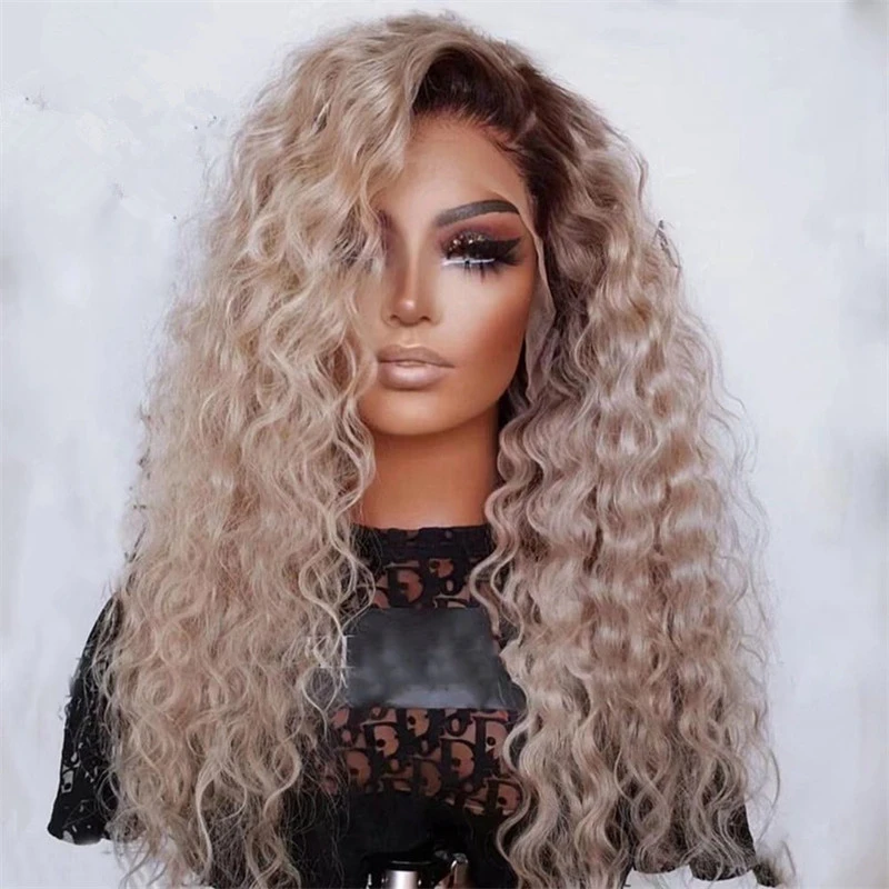 Curly Synthetic Wig Honey Golden Blonde Lace Front Free style Glueless Pre Plucked Hairline for Women Cosplay Futura