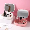Portable 2 in 1 Folding Storage Box with Cosmetic Mirror Makeup Organizers Household Desktop Make Up Sundries Organization 4