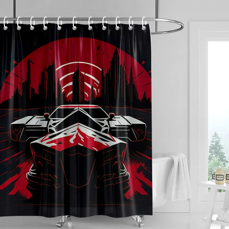 Car Pattern Shower Curtain Waterproof Bathroom Partition Curtain Bathroom shower curtain hooks 90x180cm 180x200cm 2