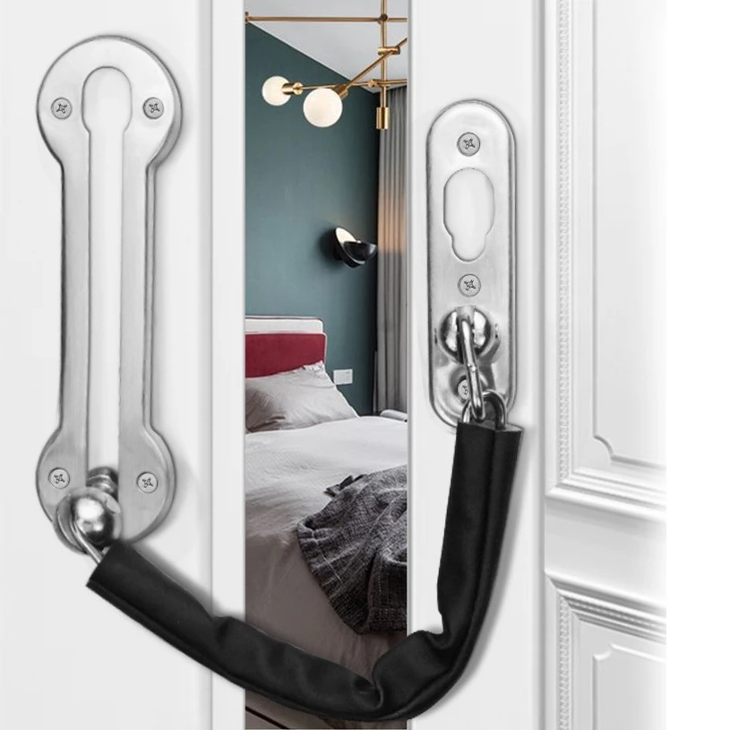 Door Chain Lock  Stainless Steel Casting Guard Latch Lock Thicken Security Chain with PU Leather Cover for Inside Door