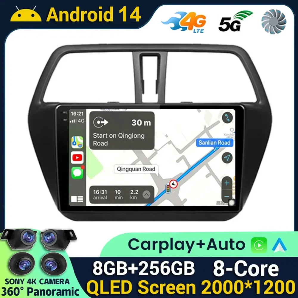 

Автомобильная магнитола Carplay Android 14 для Suzuki SX4-CROSS 2012-2014 2015 2016 2017 Navi GPS стерео Мультимедийный видеоплеер 360 камера BT