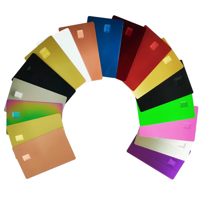 

Custom Wholesale Brush Black / Green / Purple / Blue Color Stainless Steel Metal Credit Card with EMV Chip Slot and Hico Strip