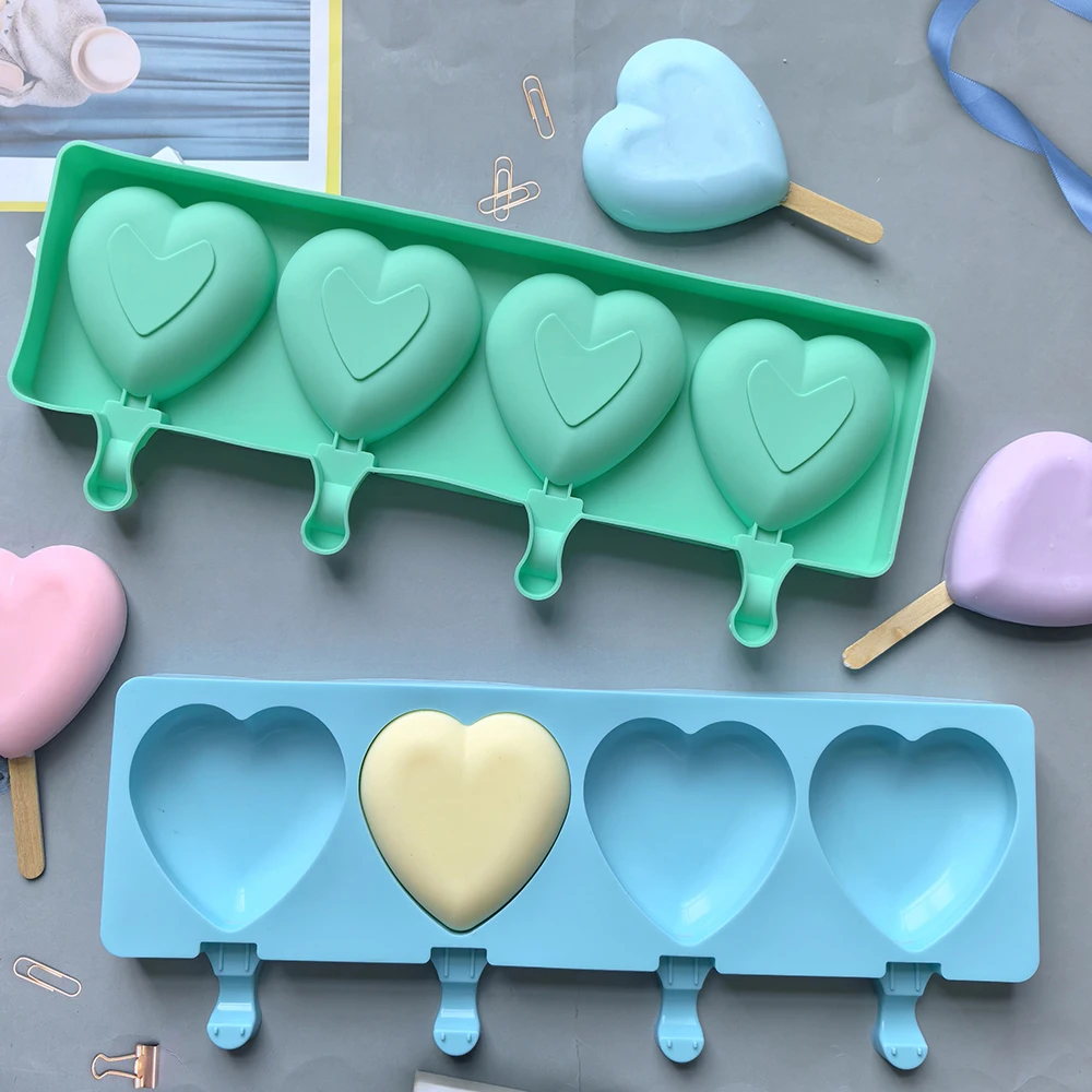 1pc Creative Valentine's Day Heart shaped Silicone Ice Cream Mold DIY Ice Stick Ice Cream Mold Tray Ice Cube Making Tool