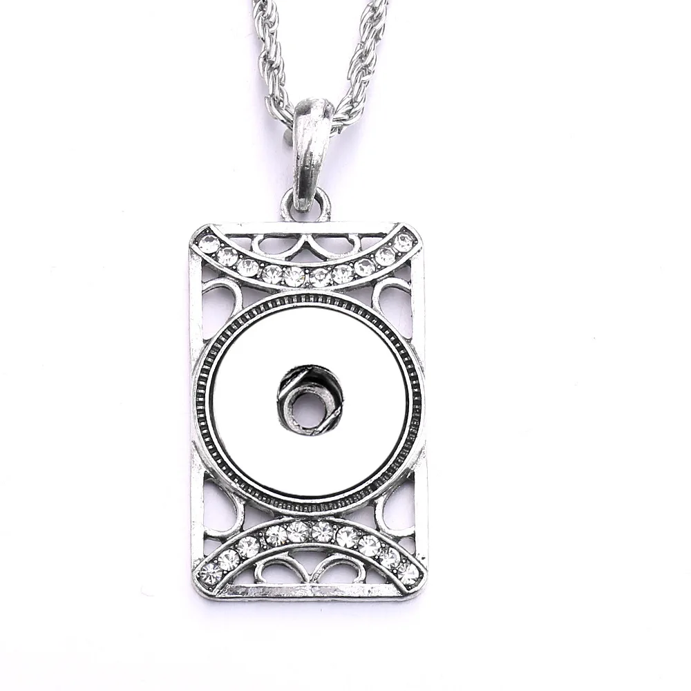 10Pcs Retro Rhinestone Rectangle Snap Button Pendant Necklace For Women Snaps Jewelry