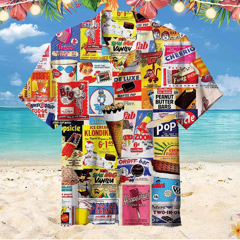 Hawaiian Shirt For Men Summer Ice Cream T-Shirt Beach Prints Short Sleeved Shirt Tops Casual Original Design Men's Clothing casual short sleeved shirt,hawaiian shirt,short sleeved shirt