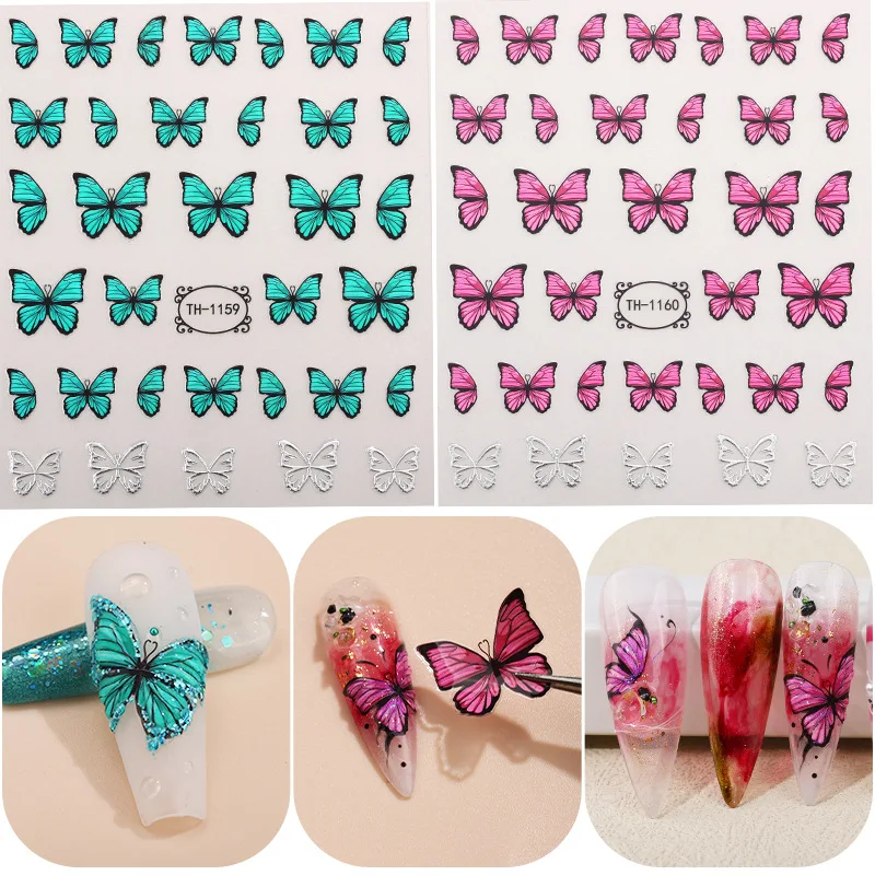 

Butterfly Nail Art Stickers 4 Colors Ultra Thin Back Glue Nail Sliders Decals Wraps Manicure DIY Nail Charms Decorations Parts