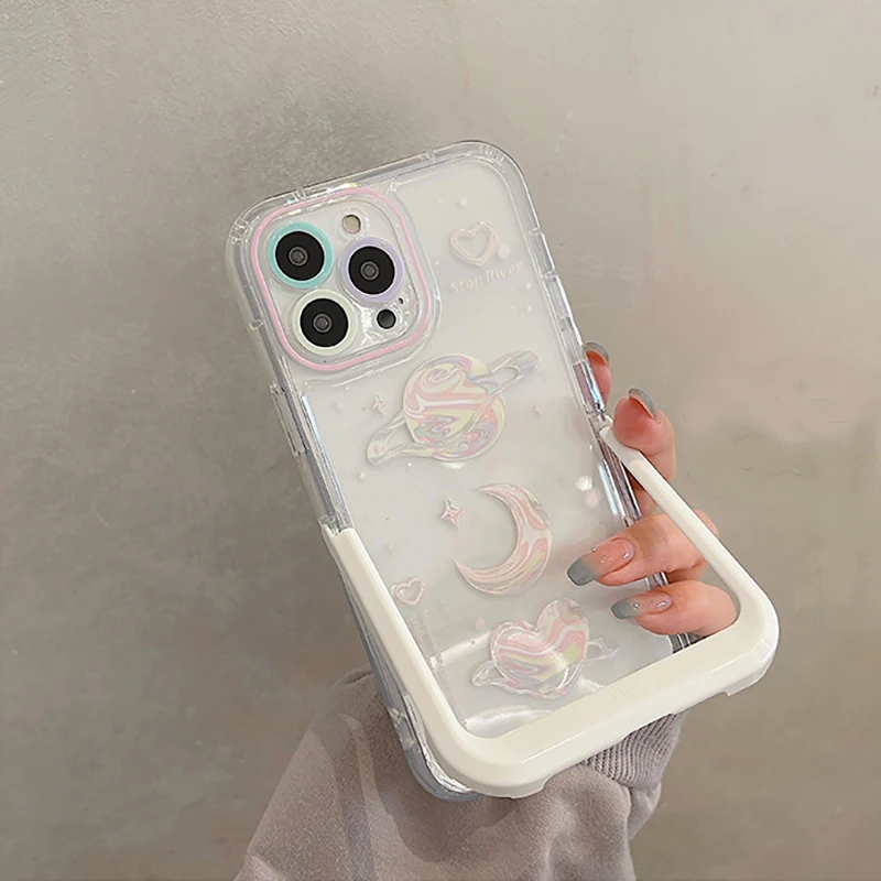 Laser Planet Moon Invisible Stand Holder Case for iPhone