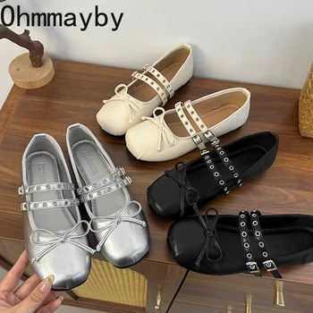 Square Toe Butterfly-knot Women Mary Jane Shoes Ladies Soft Sole Dress Flats Casual Street Style Ballet Shoes 1
