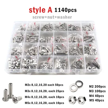 400/2100pcs M1.6 M2 M2.5 M3 M4 M5 304 Stainless Steel Cross Phillips Pan Round Head Electronic switch Screw Bolt Set Kit Box