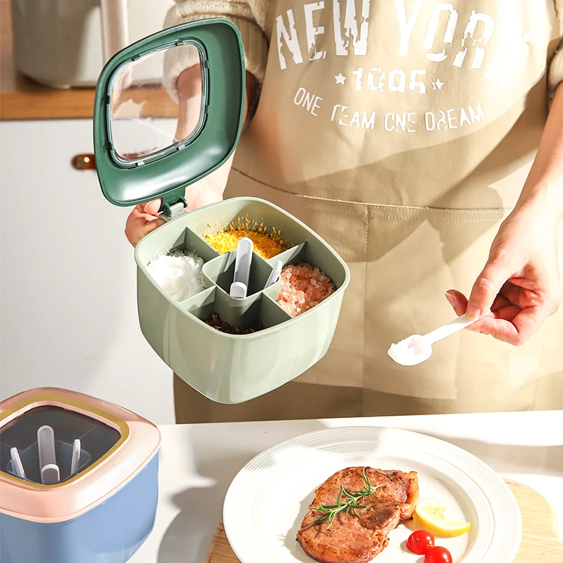 

Соляная коробка для специй MSG, коробка для специй со встроенной несколькими ячейками и четырьмя ячейками, для цыплят, для дома