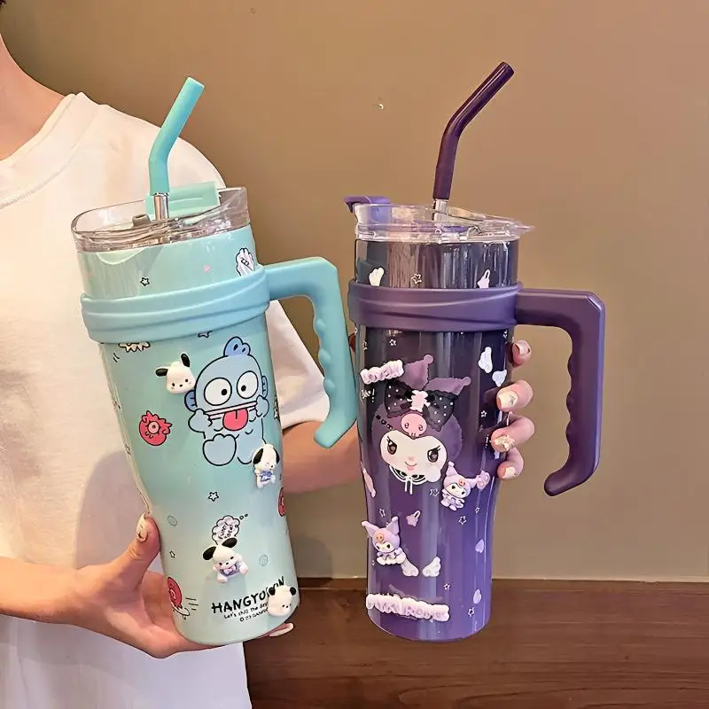 

Sanrio Kuromi Sippy Water Cup Cartoon Hello Kitty Cinnamoroll Thermos Bottle Kawaii Stainless Steel 1200Ml Insulated Mug