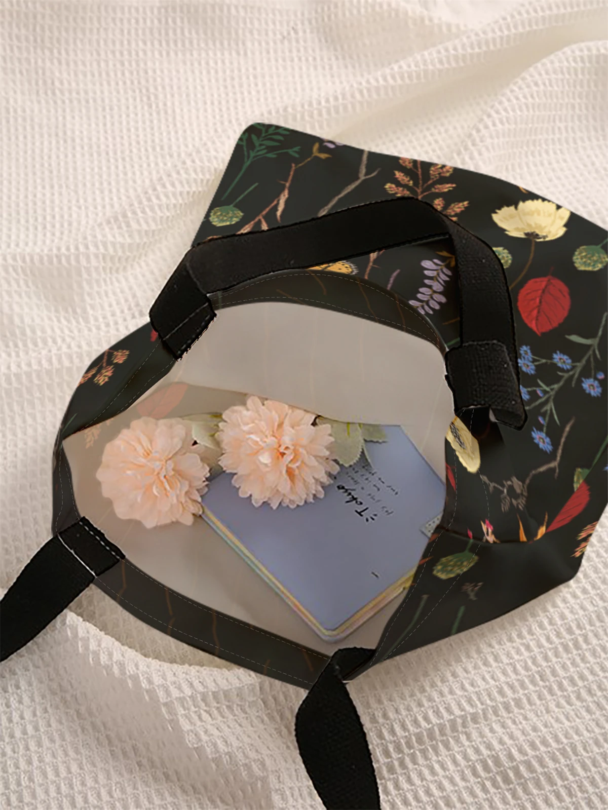 Flower pattern printed casual handbag, reusable fashionable backpack, multifunctional handbag, canvas shopping bag