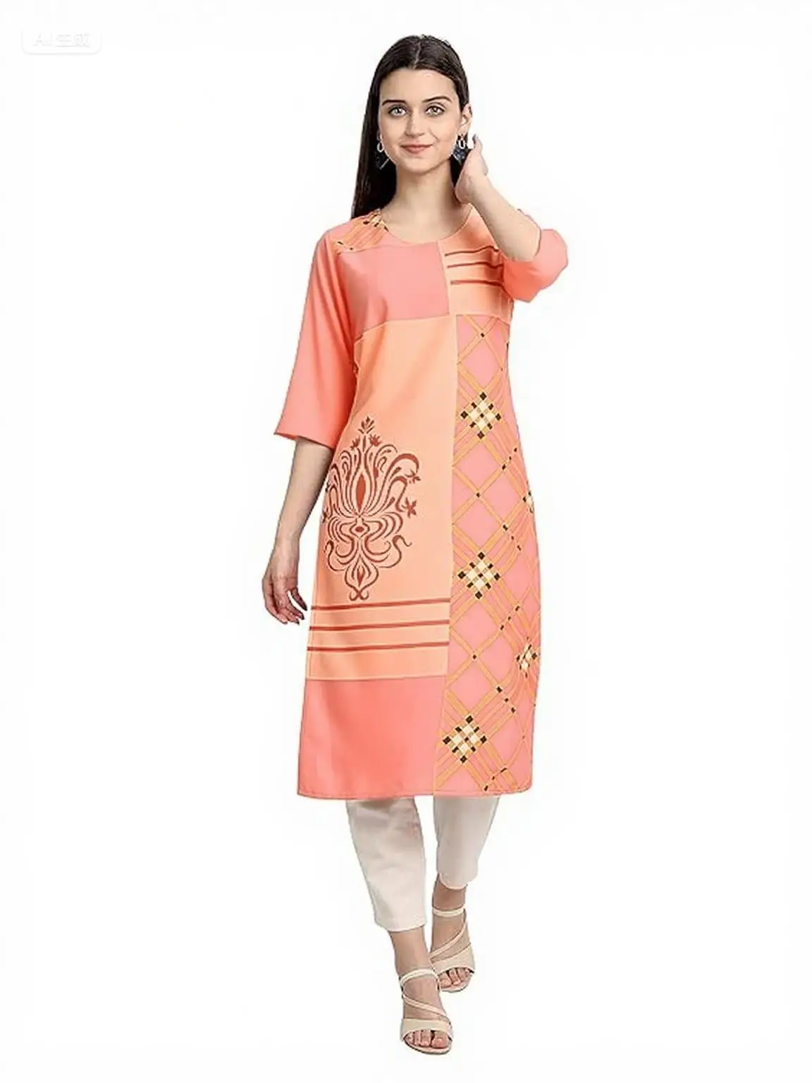 National style Muslim Women Kurtta Casual Dress Slit hem Straight Casual Ethnic Mandarin 3D Design Suitable Caftan Turkish Abaya