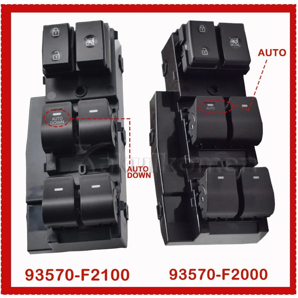 WXZOS Driver Side Master Window Switch – Fits 2017-2020 Hyundai Elantra – 93570-F20004X (Black, Push Button, China)