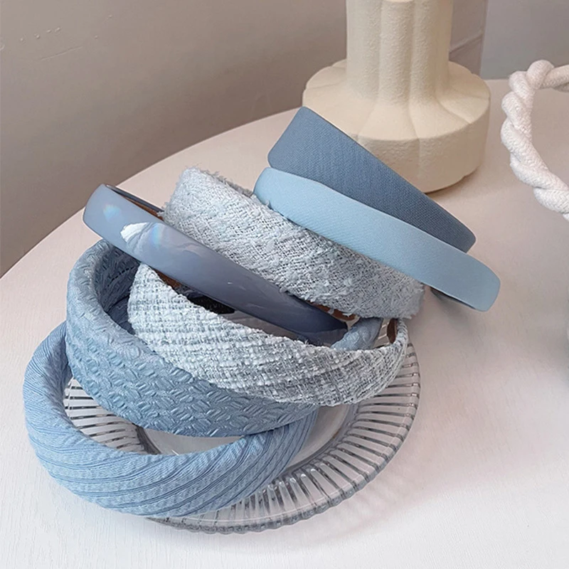 

Summer Style French Blue Headbands Thicken Sponge Hair Hoop Hairbands temperament Headwear Woven Head Hoop Hair Accessories