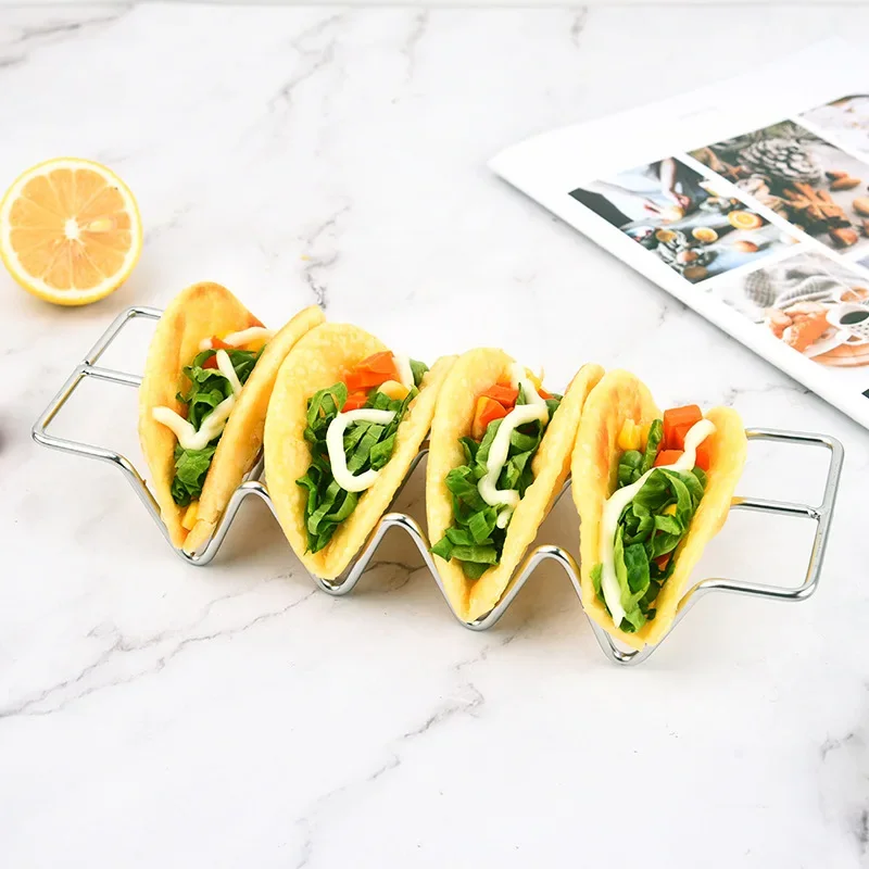 Taco Holder 1pcs Stainless Steel Taco Holders Wave Shape Mexican Food Rack Hard Shells Hot Dog Holder Stand Rack Display Kitchen Gadgets